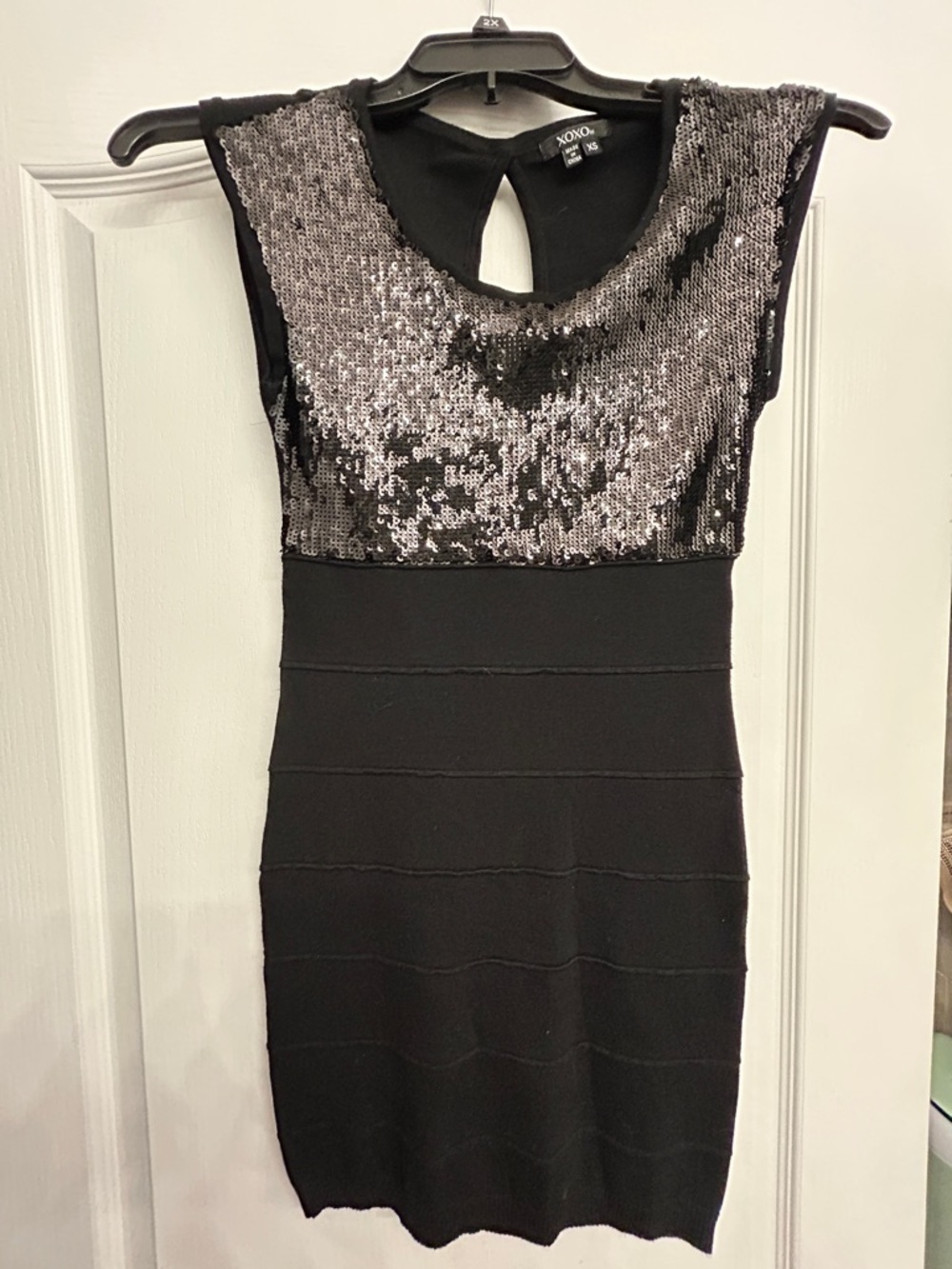 XOXO Black Mini Dress with Silver Sequin Bodice